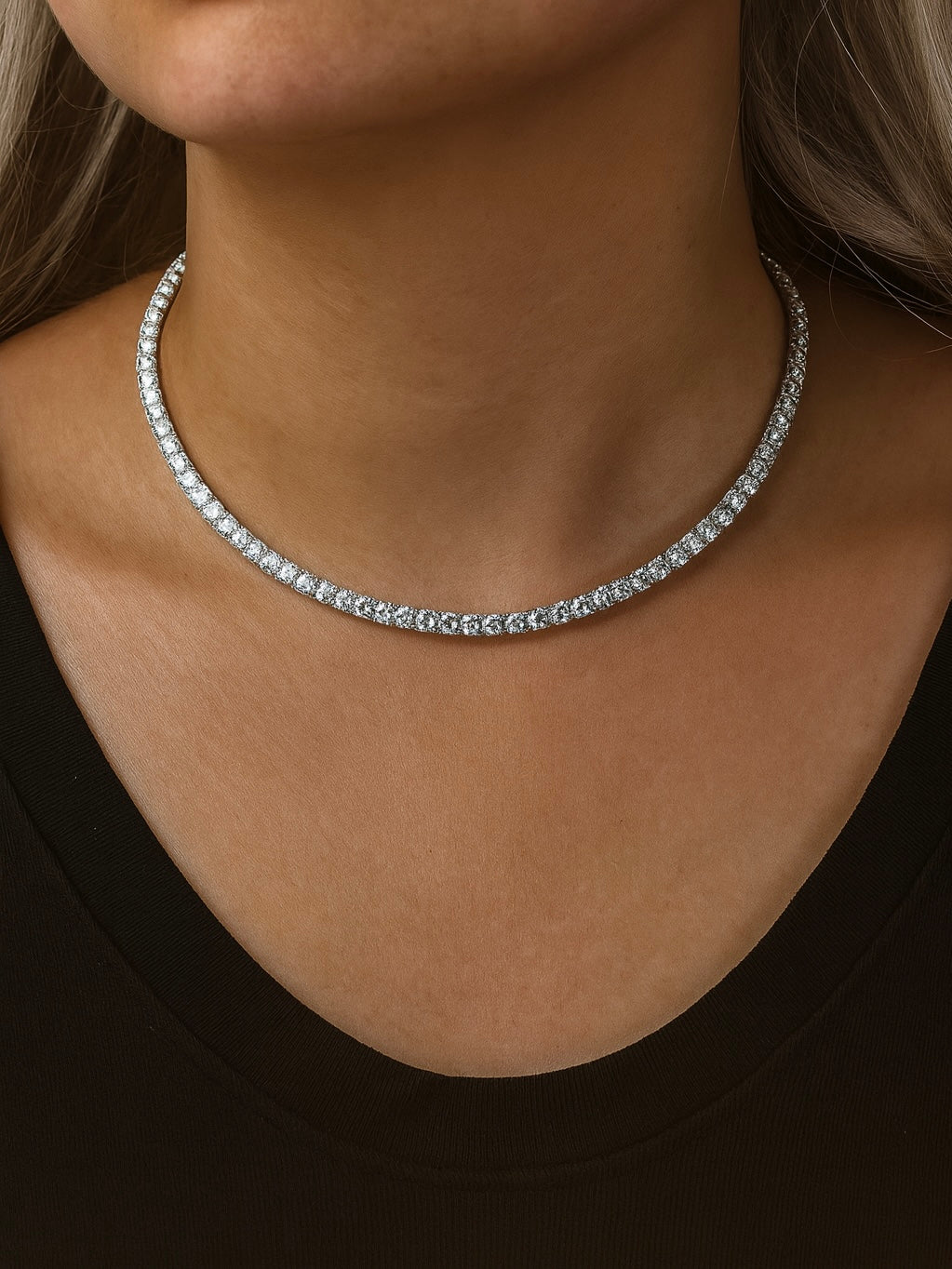 Colier argint pietre moissanite Tennis 4 mm