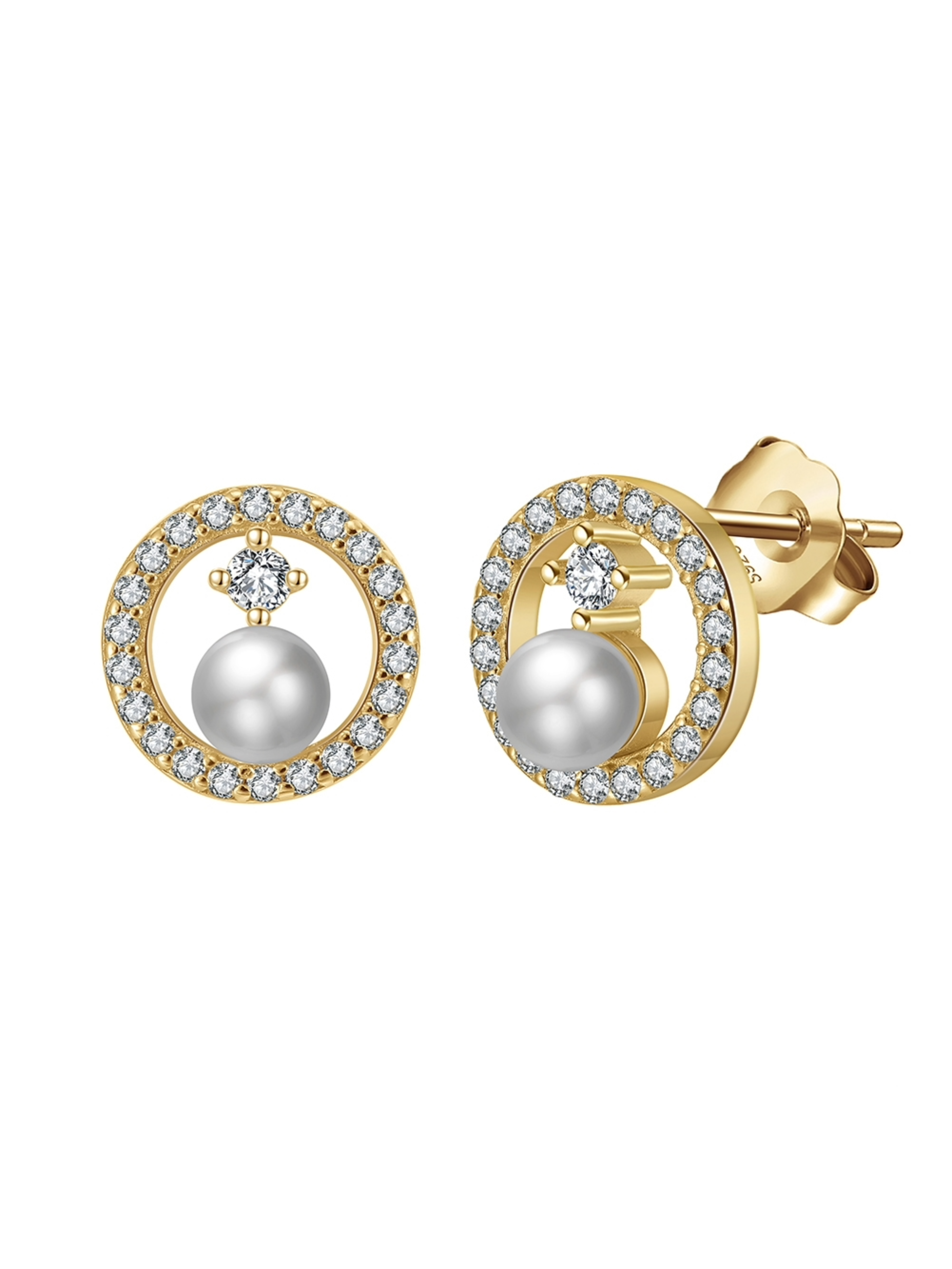 Cercei din argint Ortier Pearl Round Gold