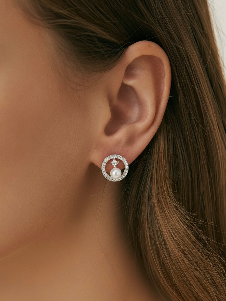 Cercei argint Pearl Round