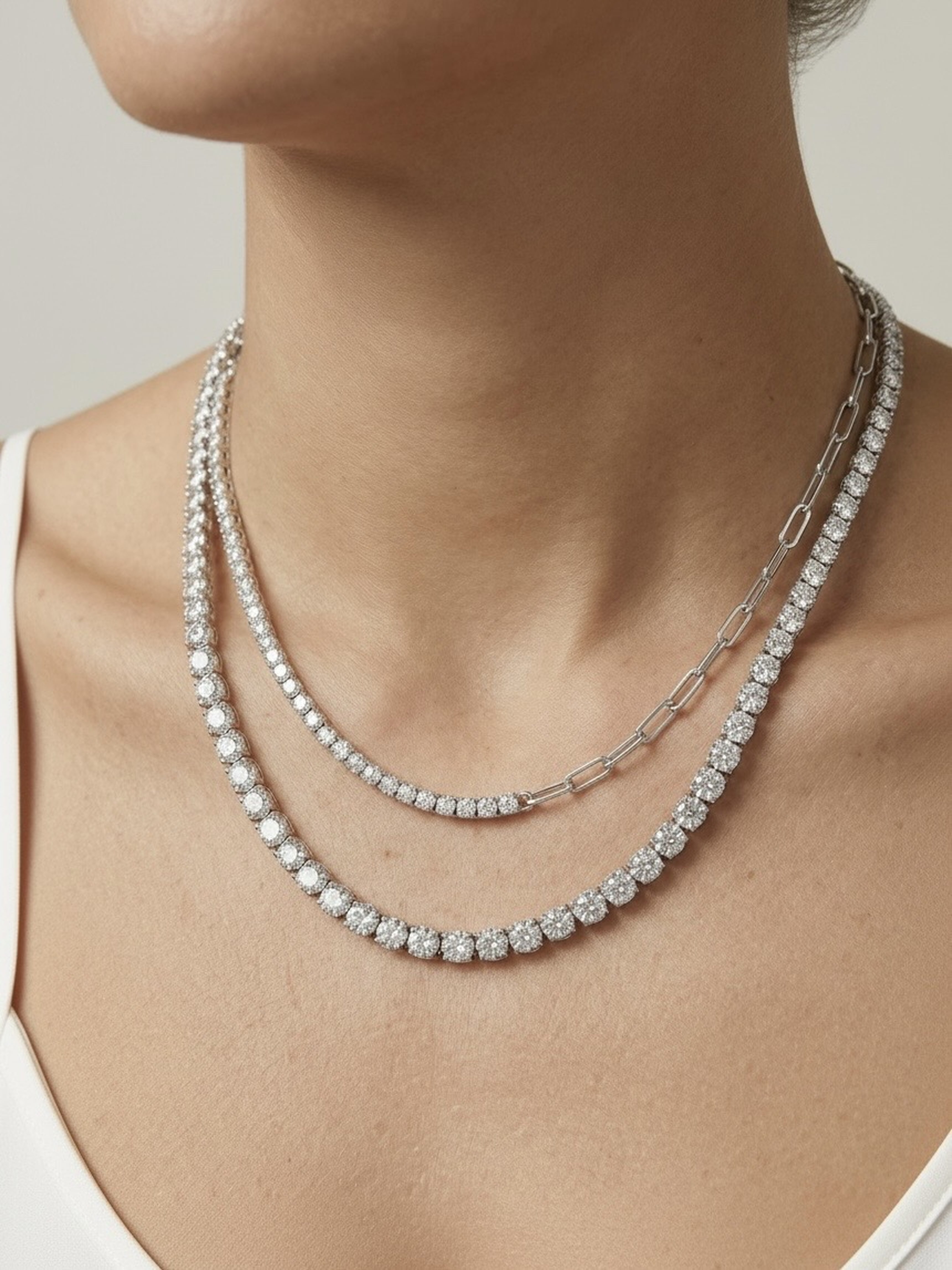 Colier argint Half Tennis Paperclip